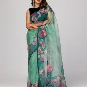 Coral Peach Printed Cotton Saree